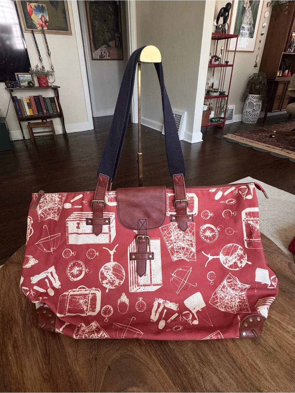 Anthropologie Moulinette Soeurs Weekender Travel Bag LARGE Canvas Shoulder Bag